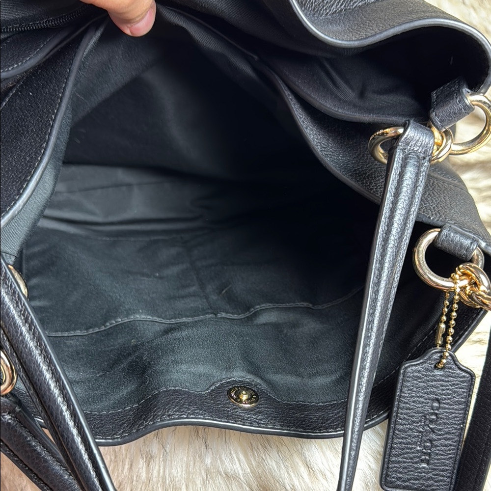 Coach Black Pebbled Leather Shoulder Hobo with Gold Logo - Picture 9 of 9